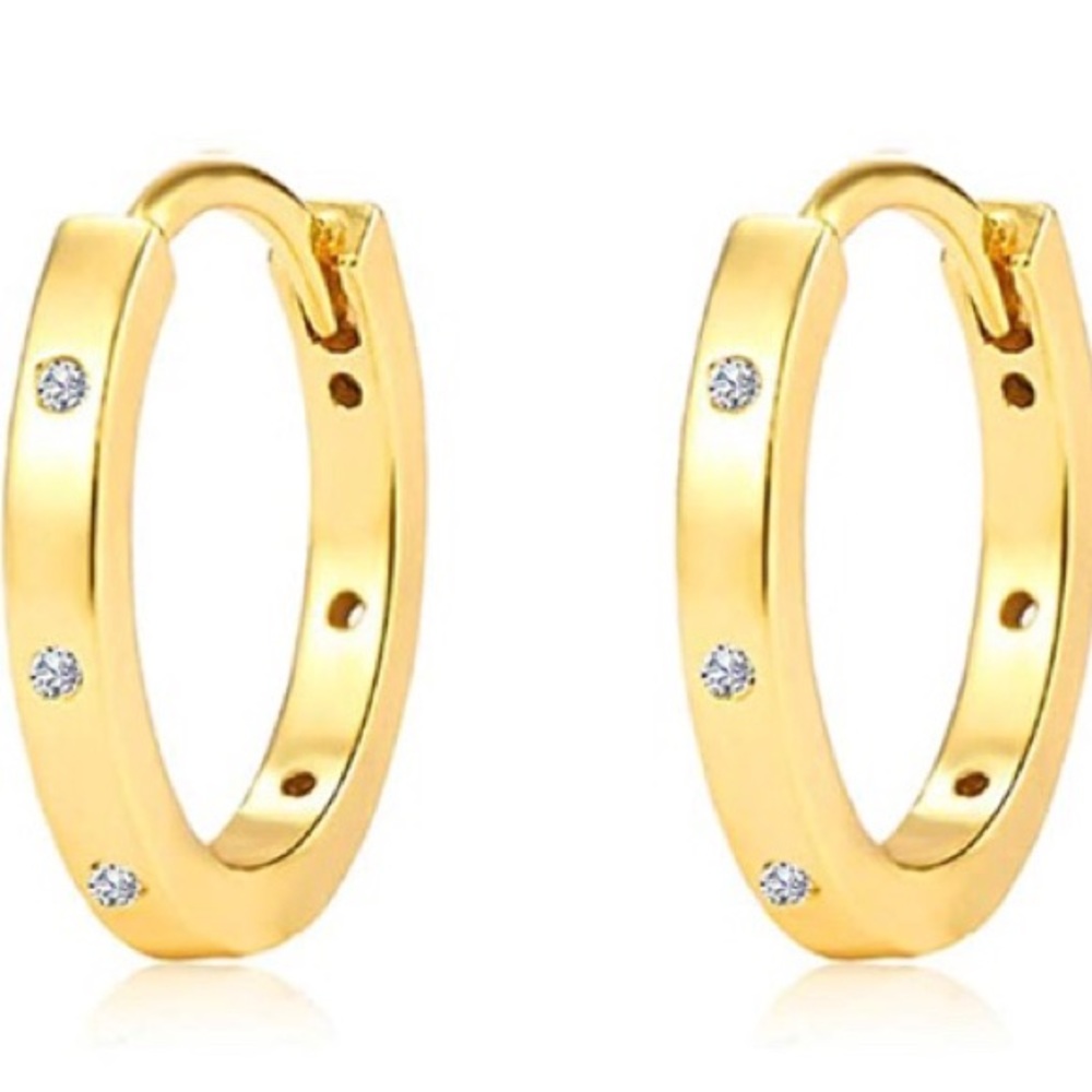 :: Delicate⚜️[GOLD]&Crystal Pavé Huggie Hoop Earrings - Picture 10 of 10
